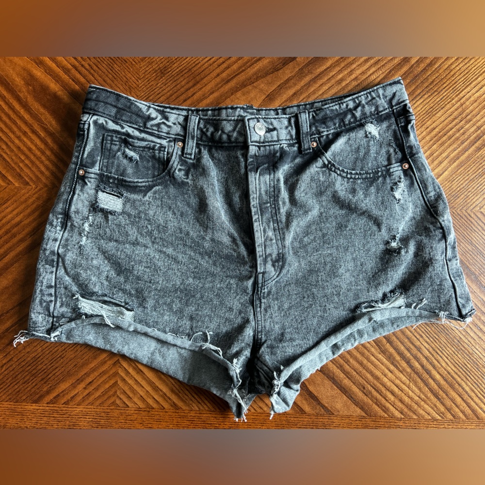 Distressed denim shorts